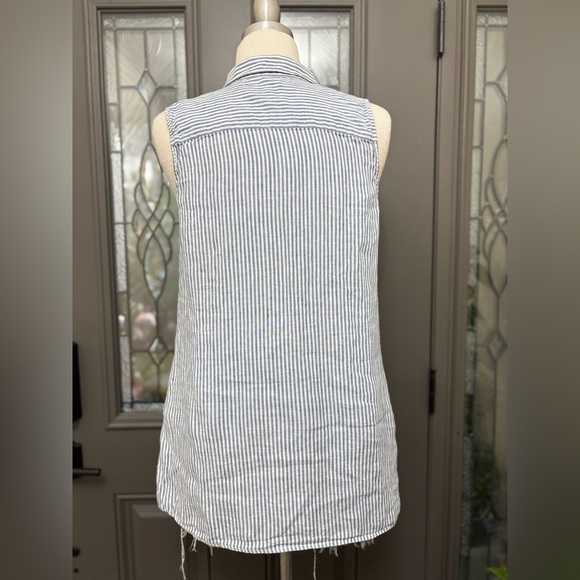 J. Jill Blue and White Striped Linen Sleeveless Button Front Tunic Size Medium - Picture 4 of 9